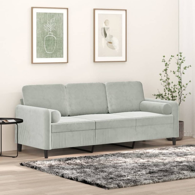 vidaXL 3-Sitzer-Sofa mit Zierkissen Hellgrau 180 cm Samt vidaXL 3-Sitzer-Sofa mit Zierkissen Hellgrau 180 cm Samt