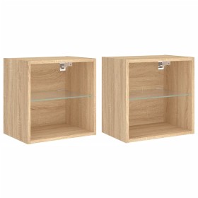 vidaXL Wand-Nachttische mit LED-Leuchten 2 Stk. Sonoma-Eiche