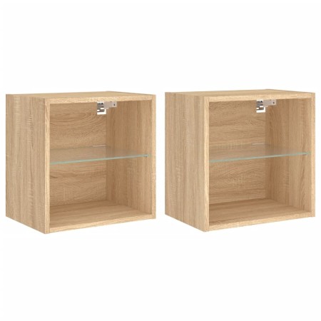 vidaXL Wand-Nachttische mit LED-Leuchten 2 Stk. Sonoma-Eiche