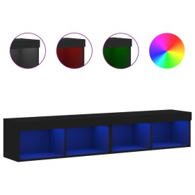 vidaXL TV-Schränke mit LED-Leuchten 2 Stk. Schwarz 80x30x30 cm