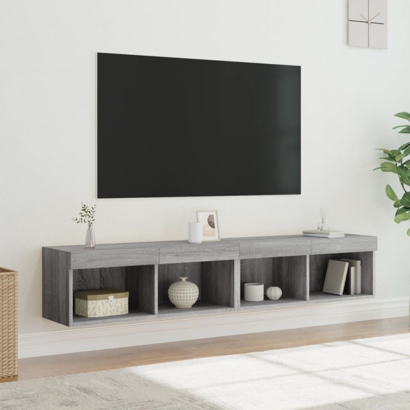 vidaXL TV-Schränke mit LED-Leuchten 2 Stk. Grau Sonoma 80x30x30 cm vidaXL TV-Schränke mit LED-Leuchten 2 Stk. Grau Sonoma 80x30x30 cm