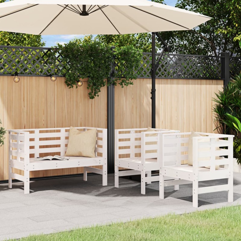 vidaXL 3-tlg. Garten-Lounge-Set Weiß Massivholz Kiefer vidaXL 3-tlg. Garten-Lounge-Set Weiß Massivholz Kiefer