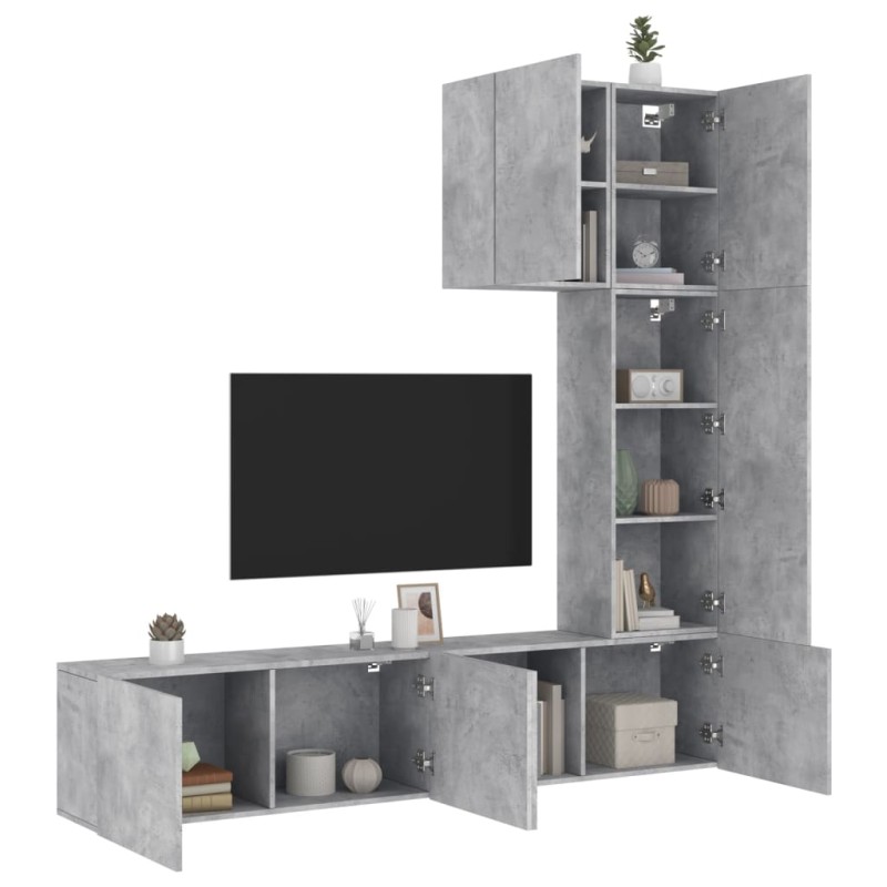 vidaXL 5-tlg. Wohnwand Betongrau Holzwerkstoff vidaXL 5-tlg. Wohnwand Betongrau Holzwerkstoff