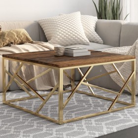 vidaXL Couchtisch Golden Edelstahl und Massivholz