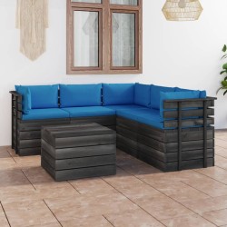 6-tlg. Garten-Sofagarnitur aus Paletten mit Kissen Kiefernholz