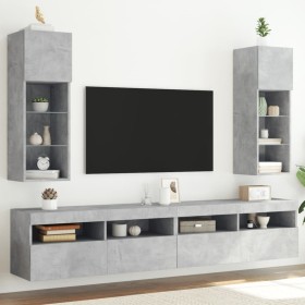 vidaXL TV-Schränke mit LED-Leuchten 2 Stk. Betongrau 30,5x30x90 cm