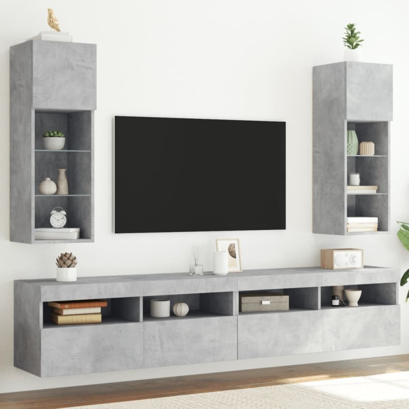 vidaXL TV-Schränke mit LED-Leuchten 2 Stk. Betongrau 30,5x30x90 cm vidaXL TV-Schränke mit LED-Leuchten 2 Stk. Betongrau 30,5x30x90 cm