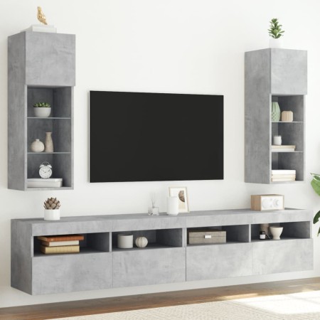 vidaXL TV-Schränke mit LED-Leuchten 2 Stk. Betongrau 30,5x30x90 cm
