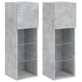 vidaXL TV-Schränke mit LED-Leuchten 2 Stk. Betongrau 30,5x30x90 cm