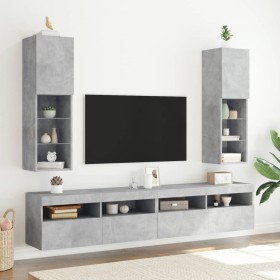 vidaXL TV-Schränke mit LED-Leuchten 2 Stk. Betongrau 30,5x30x102 cm