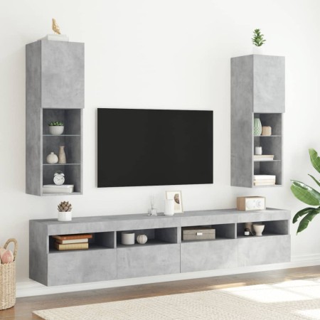 vidaXL TV-Schränke mit LED-Leuchten 2 Stk. Betongrau 30,5x30x102 cm