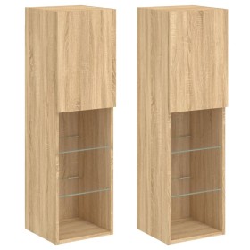 vidaXL TV-Schränke mit LED-Leuchten 2 Stk. Sonoma-Eiche 30,5x30x102 cm