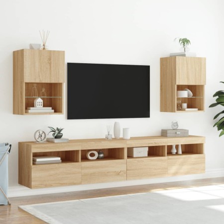 vidaXL TV-Schränke mit LED-Leuchten 2 Stk. Sonoma-Eiche 40,5x30x60 cm