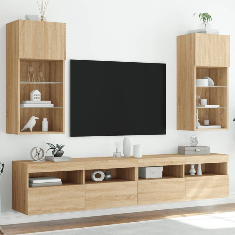 vidaXL TV-Schränke mit LED-Leuchten 2 Stk. Sonoma-Eiche 40,5x30x90 cm vidaXL TV-Schränke mit LED-Leuchten 2 Stk. Sonoma-Eiche 40,5x30x90 cm
