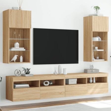 vidaXL TV-Schränke mit LED-Leuchten 2 Stk. Sonoma-Eiche 40,5x30x90 cm