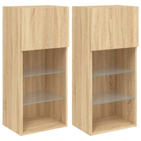 vidaXL TV-Schränke mit LED-Leuchten 2 Stk. Sonoma-Eiche 40,5x30x90 cm