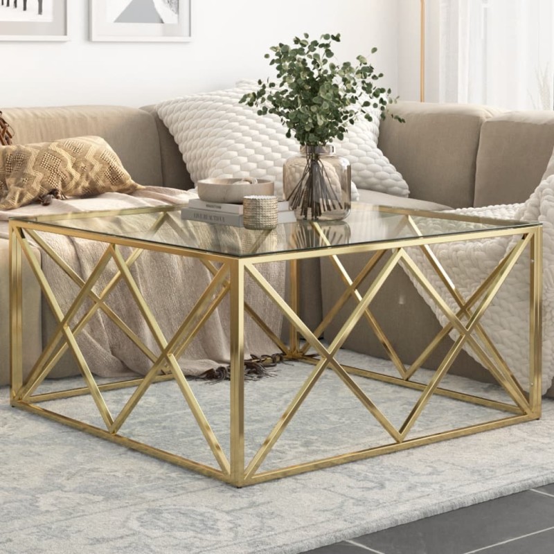 vidaXL Couchtisch Golden Edelstahl und Hartglas vidaXL Couchtisch Golden Edelstahl und Hartglas