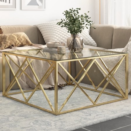 vidaXL Couchtisch Golden Edelstahl und Hartglas