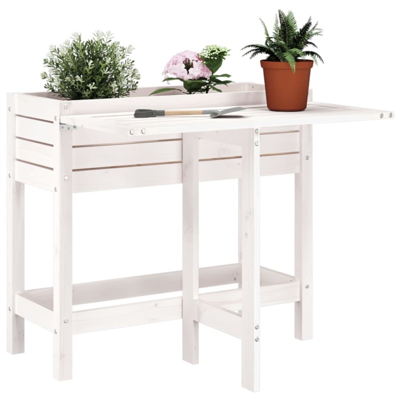 vidaXL Pflanzkasten mit Klappbarer Tischplatte Weiß Massivholz Kiefer vidaXL Pflanzkasten mit Klappbarer Tischplatte Weiß Massivholz Kiefer