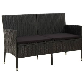 vidaXL Gartensofa 3-Sitzer mit Kissen Schwarz Poly Rattan