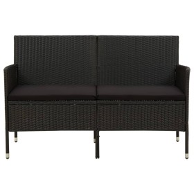 vidaXL Gartensofa 3-Sitzer mit Kissen Schwarz Poly Rattan