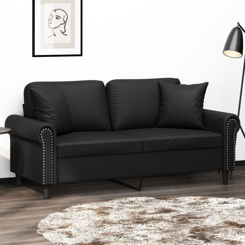 vidaXL 2-Sitzer-Sofa mit Zierkissen Schwarz 140 cm Kunstleder vidaXL 2-Sitzer-Sofa mit Zierkissen Schwarz 140 cm Kunstleder