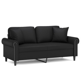vidaXL 2-Sitzer-Sofa mit Zierkissen Schwarz 140 cm Kunstleder