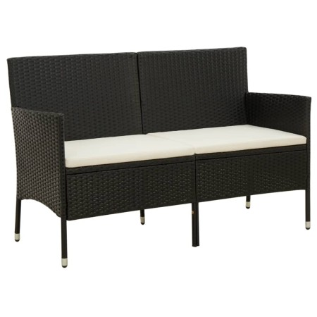 vidaXL Gartensofa 3-Sitzer mit Kissen Schwarz Poly Rattan