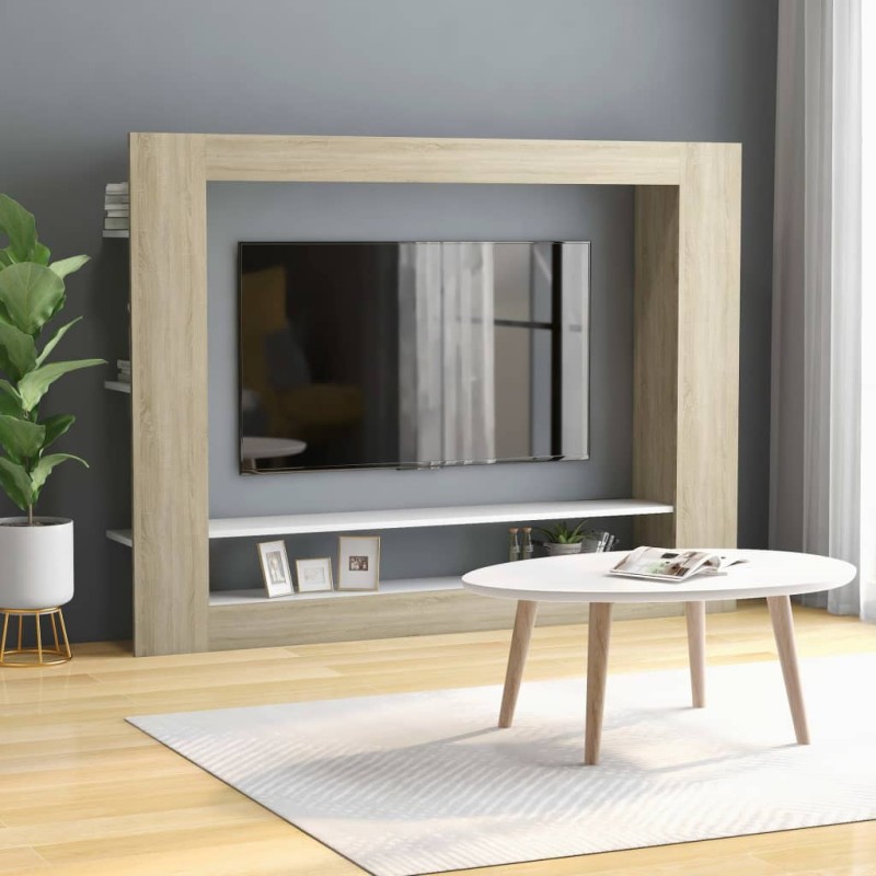 vidaXL TV-Schrank Weiß und Sonoma-Eiche 152x22x113 cm Holzwerkstoff vidaXL TV-Schrank Weiß und Sonoma-Eiche 152x22x113 cm Holzwerkstoff