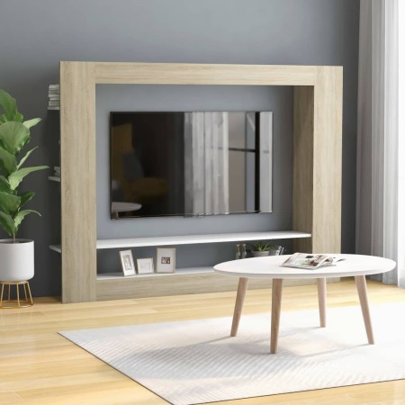 vidaXL TV-Schrank Weiß und Sonoma-Eiche 152x22x113 cm Holzwerkstoff