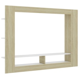 vidaXL TV-Schrank Weiß und Sonoma-Eiche 152x22x113 cm Holzwerkstoff