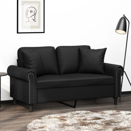 vidaXL 2-Sitzer-Sofa mit Zierkissen Schwarz 120 cm Kunstleder