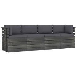 Garten-Palettensofa 4-Sitzer mit Kissen Kiefer Massivholz