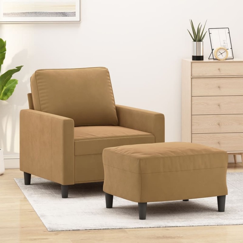 vidaXL Sessel mit Hocker Braun 60 cm Samt vidaXL Sessel mit Hocker Braun 60 cm Samt