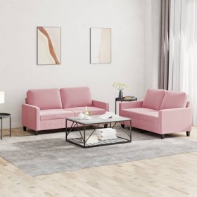 vidaXL 2-tlg. Sofagarnitur mit Kissen Rosa Samt