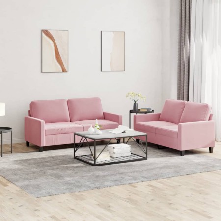 vidaXL 2-tlg. Sofagarnitur mit Kissen Rosa Samt