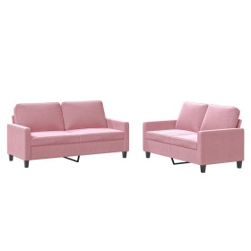 vidaXL 2-tlg. Sofagarnitur mit Kissen Rosa Samt