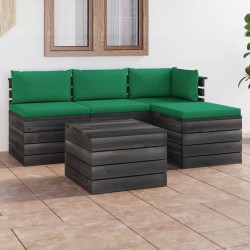 5-tlg. Garten-Sofagarnitur aus Paletten mit Kissen Kiefernholz