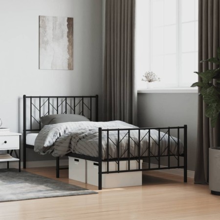 vidaXL Bettgestell mit Kopf- und Fußteil Metall Schwarz 100x190 cm