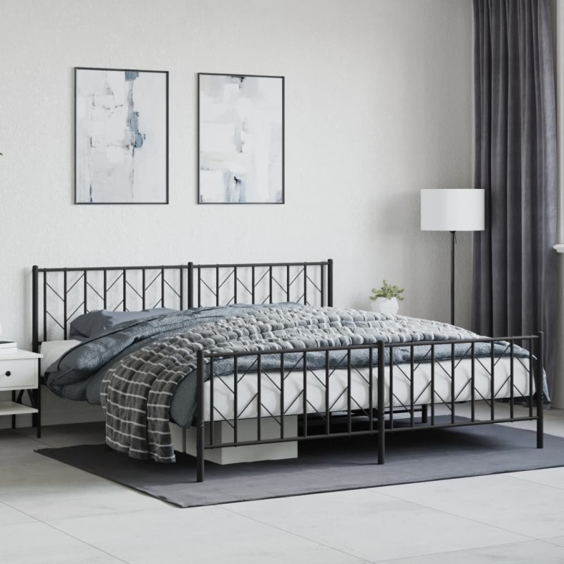 vidaXL Bettgestell mit Kopf- und Fußteil Metall Schwarz 193x203 cm vidaXL Bettgestell mit Kopf- und Fußteil Metall Schwarz 193x203 cm