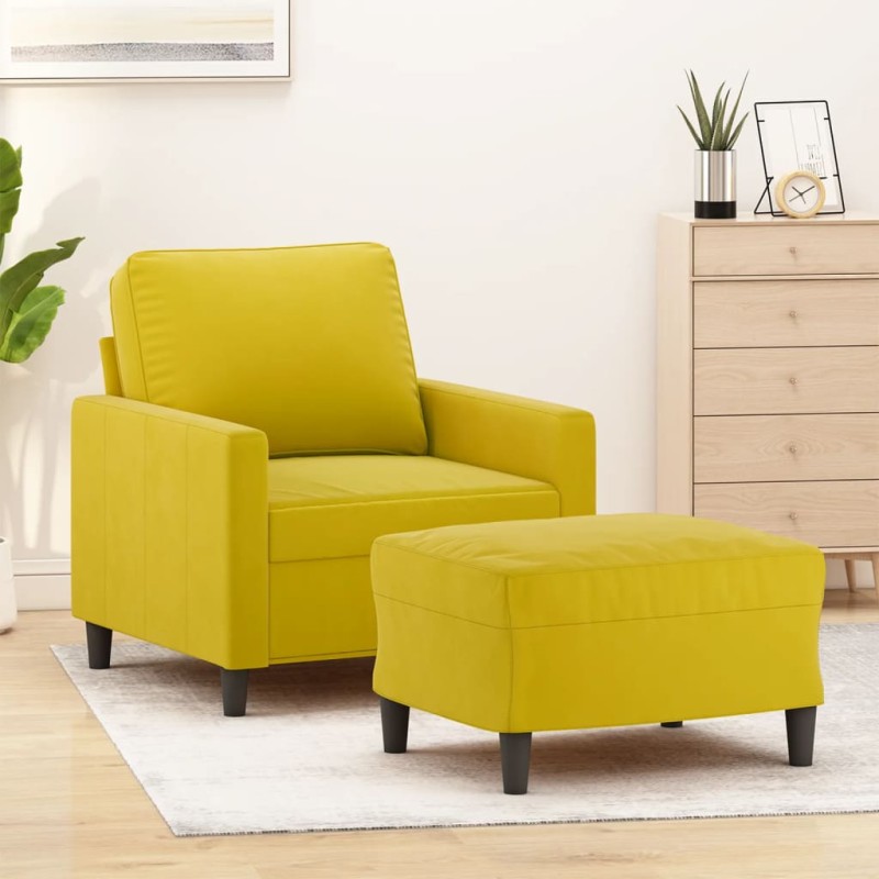 vidaXL Sessel mit Hocker Gelb 60 cm Samt vidaXL Sessel mit Hocker Gelb 60 cm Samt