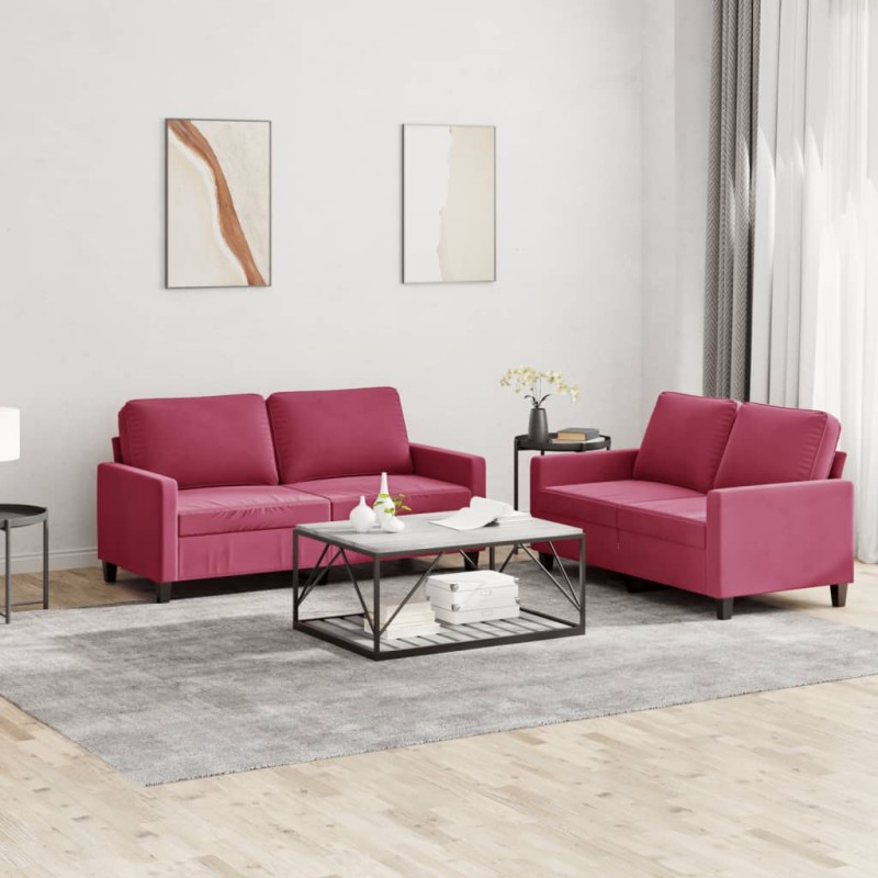 vidaXL 2-tlg. Sofagarnitur mit Kissen Weinrot Samt vidaXL 2-tlg. Sofagarnitur mit Kissen Weinrot Samt