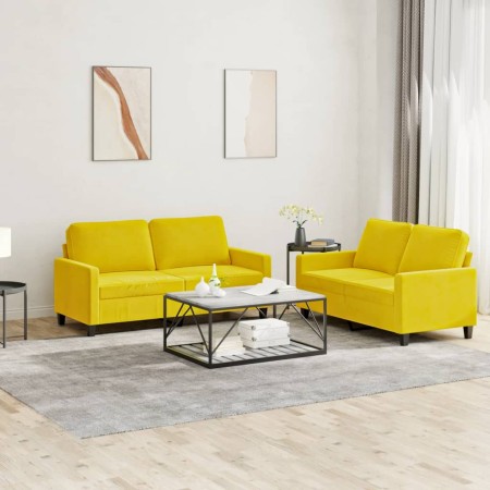 vidaXL 2-tlg. Sofagarnitur mit Kissen Gelb Samt
