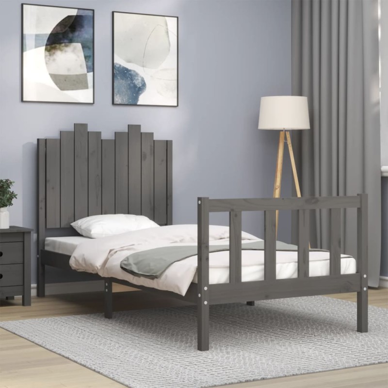 vidaXL Massivholzbett mit Kopfteil Grau 90x190 cm vidaXL Massivholzbett mit Kopfteil Grau 90x190 cm