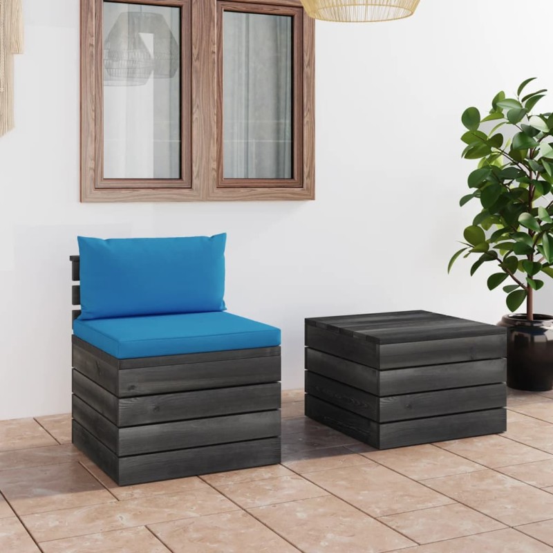 2-tlg. Garten-Sofagarnitur aus Paletten mit Kissen Kiefernholz 2-tlg. Garten-Sofagarnitur aus Paletten mit Kissen Kiefernholz