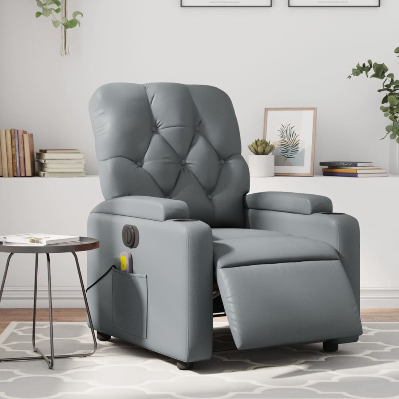 vidaXL Massagesessel Elektrisch Grau Kunstleder vidaXL Massagesessel Elektrisch Grau Kunstleder