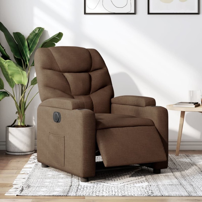 vidaXL Relaxsessel Elektrisch Braun Stoff vidaXL Relaxsessel Elektrisch Braun Stoff