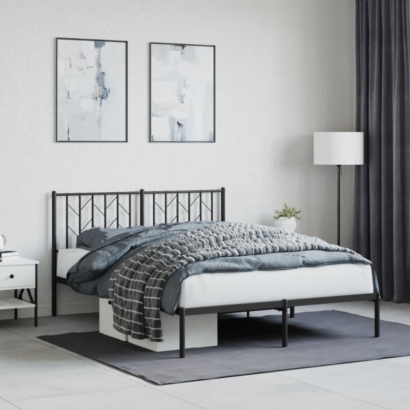 vidaXL Bettgestell mit Kopfteil Metall Schwarz 135x190 cm vidaXL Bettgestell mit Kopfteil Metall Schwarz 135x190 cm