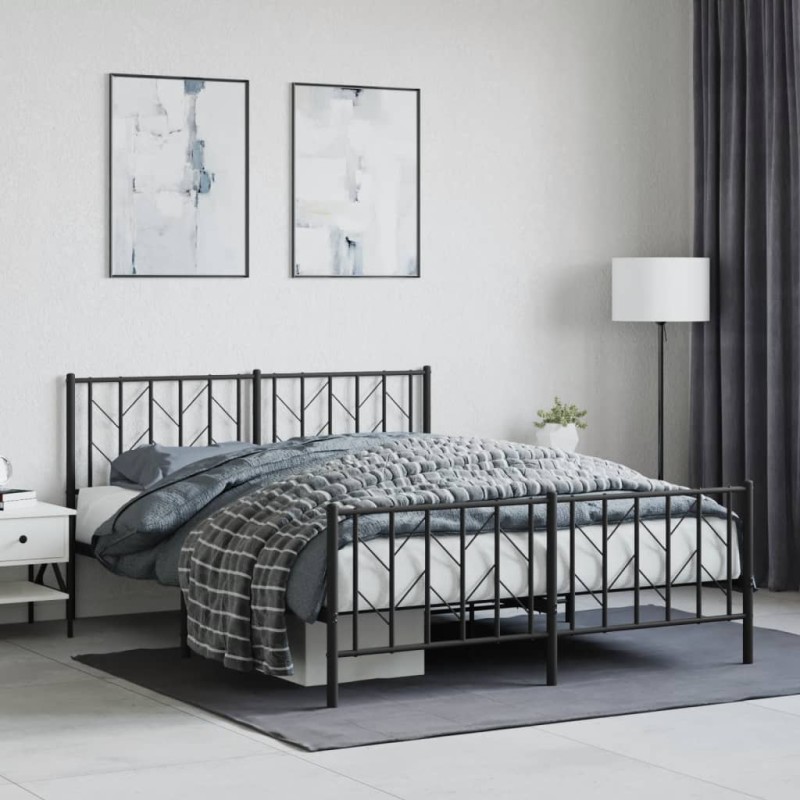 vidaXL Bettgestell mit Kopf- und Fußteil Metall Schwarz 150x200 cm vidaXL Bettgestell mit Kopf- und Fußteil Metall Schwarz 150x200 cm
