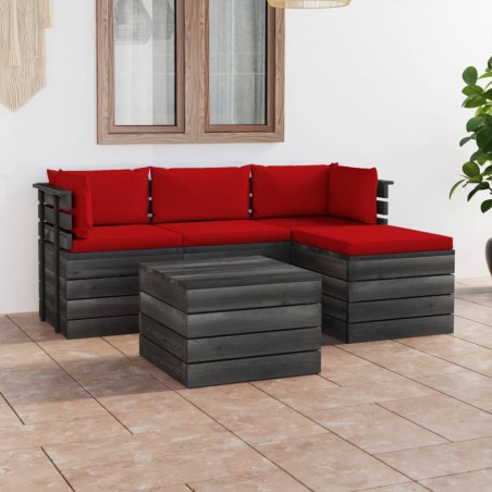 vidaXL 5-tlg. Garten-Sofagarnitur aus Paletten mit Kissen Kiefernholz